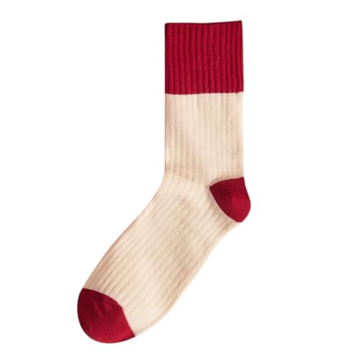 Zweifarbige Socken Damen & Herren – Cremeweiß mit rotem Bund & Spitze – Bequeme Baumwollsocken im Retro-Design – Stylische Alltagssocken für Freizeit & Mode – Unisex & atmungsaktiv von Tindo