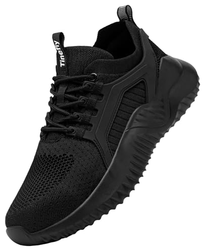 Tinefiy Stahlkappenschuhe für Damen, Arbeits-Sneaker, leicht, bequem, Sicherheitsschuhe, pannensicher, unzerstörbarer Schuh, Black01, 37.5 EU von Tinefiy