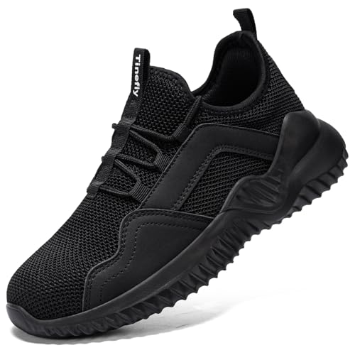 Tinefiy Stahlkappenschuhe für Damen, leichte Sicherheitsschuhe, Luftpolster, bequem, rutschfest, unzerstörbar, pannensicher, Arbeitsschuh für Damen, 19Black-019, 42.5 EU von Tinefiy