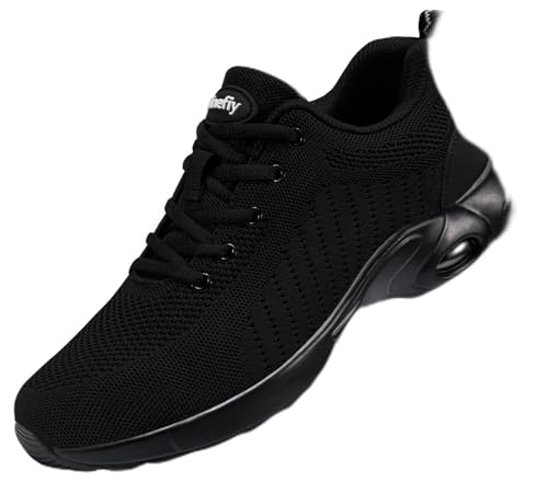 Tinefiy Stahlkappenschuhe für Herren und Damen, leicht, luftgepolstert, Sicherheits-Sneaker, rutschfest, Arbeits-Sneaker, Sicherheitsschuhe, Tennisschuhe, unzerstörbarer Schuh, Pure Black, 9 Women/7.5 von Tinefiy
