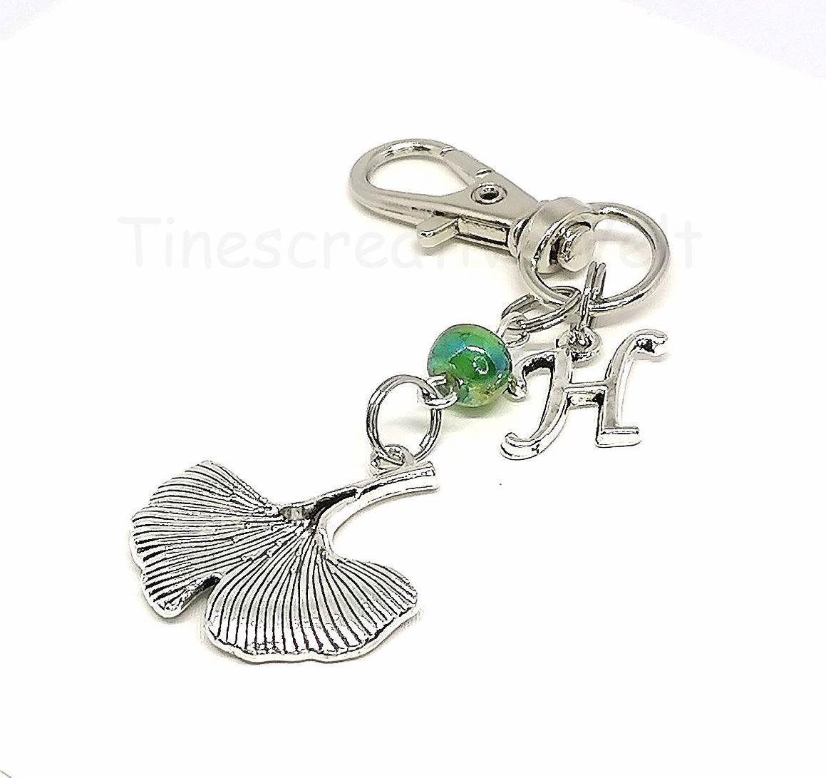 Ginkgo, Blatt, Personalisiert, Grüne Perle, Karabiner, Taschenanhänger, Schlüsselanhänger, Glücksbringer Ginkgo, Blatt, Personalisiert, Grüne Perle, Karabiner, Taschenanhänger, Schlüsselanhänger, Glücksbringer von TinescreativeWelt