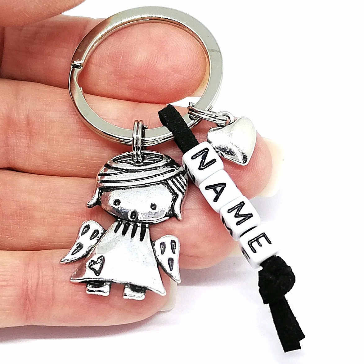 Glücksbringer, Schutzengel, Personalisiert, Schlüsselanhänger, Herz, Wort, Wunschname, Geschenk, Auswahl Farben von TinescreativeWelt