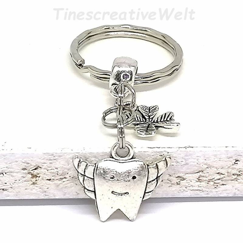 Schlüsselanhänger, Zahnarzt, Zahn Mit Flügel, Schutzengel, Kleeblatt, Glücksbringer von TinescreativeWelt