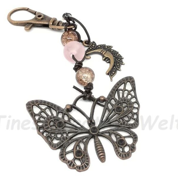 Taschenanhänger, Schmetterling, Glasperlen, Mond, Schlüsselanhänger, Wechselanhänger, Anhänger Bronze, Vintage, Geschenk Für Frauen von TinescreativeWelt