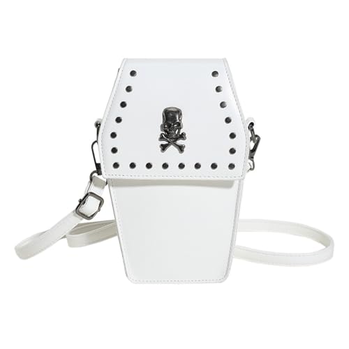 2023 Umhängetasche für Halloween, Sarg-Form, kleine Handytasche, Festival, Gothic, für Mädchen, Frauen, Nieten, Handtasche, coole Nieten, Punk-Handtasche, weiß, One Size 2023 Umhängetasche für Halloween, Sarg-Form, kleine Handytasche, Festival, Gothic, für Mädchen, Frauen, Nieten, Handtasche, coole Nieten, Punk-Handtasche, weiß, One Size von TingHaoO