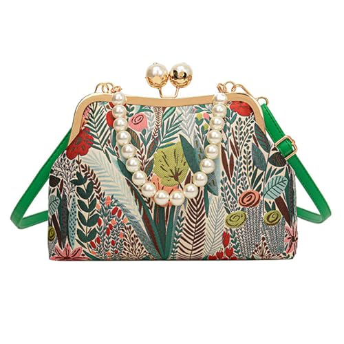 Abendtasche für Damen, Vintage-Stil, bestickt, Blume, Handtasche, Perlen, Kette, Umhängetasche, Umhängetasche, für Partys, Blumenstickerei, Crossbody-Tasche, grün, One Size Abendtasche für Damen, Vintage-Stil, bestickt, Blume, Handtasche, Perlen, Kette, Umhängetasche, Umhängetasche, für Partys, Blumenstickerei, Crossbody-Tasche, grün, One Size von TingHaoO