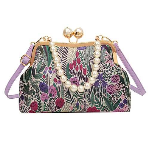 Abendtasche für Damen, Vintage-Stil, bestickt, Blume, Handtasche, Perlen, Kette, Umhängetasche, Umhängetasche, für Partys, Blumenstickerei, Crossbody-Tasche, violett, One Size Abendtasche für Damen, Vintage-Stil, bestickt, Blume, Handtasche, Perlen, Kette, Umhängetasche, Umhängetasche, für Partys, Blumenstickerei, Crossbody-Tasche, violett, One Size von TingHaoO