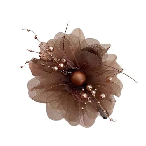 Elegante Haarspange mit Fransen und Pfingstrosen, starker Verschluss, klassische braun/schwarze Haarspange für Damen, Pfingstrosenfeder-Haarspange von TingHaoO