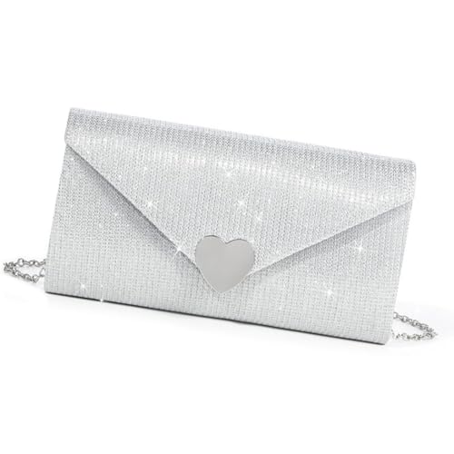 Glitzernde Damen-Umhängetasche, elegante Abend-Herz-Geldbörse, Handtasche, Kette, Crossbody für Hochzeiten, Abend-Handtasche, elegante Umhängetasche, Herz-Schulter für Hochzeit von TingHaoO