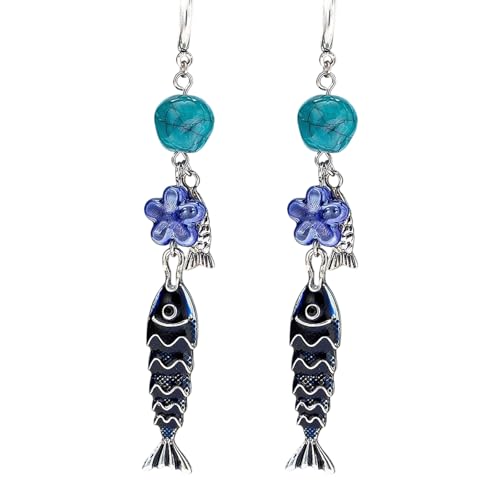 Modischer Fisch-Ohrschmuck, glitzernder Sternakzent, tragbare Legierung für Frauen und Mädchen, Fischstern-Schmuck von TingHaoO