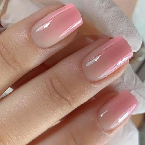 Quadratische Nägel zum Aufdrücken, Farbverlauf, Designs, künstliche Klebstoffe auf künstlichem Acryl, 24 Stück, zum Aufkleben, Acrylkleber auf Nägeln für Damen, transparent von TingHaoO