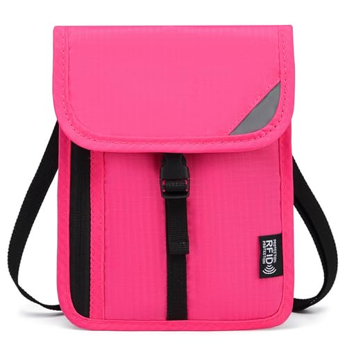 Reise-Hals-Geldbörse mit RFID-blockierendem Reisepasshalter, versteckt, leicht zu verbergen, Reisetasche, Geschenkbeutel, Brieftasche, Familienpasshalter, Organizer, rosarot, One Size von TingHaoO