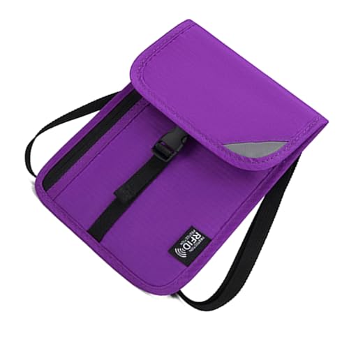 Reise-Hals-Geldbörse mit RFID-blockierendem Reisepasshalter, versteckt, leicht zu verbergen, Reisetasche, Geschenkbeutel, Brieftasche, Familienpasshalter, Organizer, violett, One Size von TingHaoO