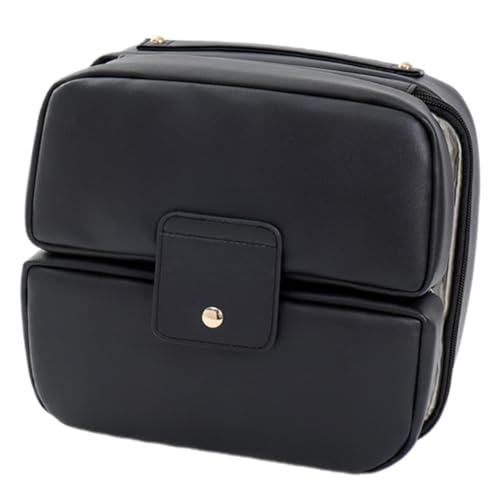 Reisefreundliche PU-Make-up-Tasche, funktionale und stilvolle Kulturbeutel mit mehreren Fächern für ordentliche Organisation, kompakter Make-up-Organizer für den täglichen Gebrauch, Schwarz , Mass von TingHaoO
