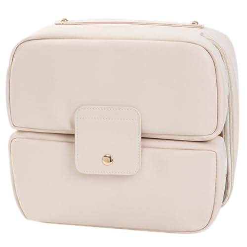 Reisefreundliche PU-Make-up-Tasche, funktionale und stilvolle Kulturbeutel mit mehreren Fächern für ordentliche Organisation, kompakter Make-up-Organizer für den täglichen Gebrauch, beige, Mass Beauty von TingHaoO