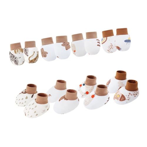 TingHaoO 4 Set Kratzschutz-Fäustlinge für Babys von 0–6 Monaten, Baumwolle, bequeme Anti-Greif-Handschuhe und Socken, atmungsaktive Baumwoll-Fäustlinge, Set 5, Einheitsgröße von TingHaoO