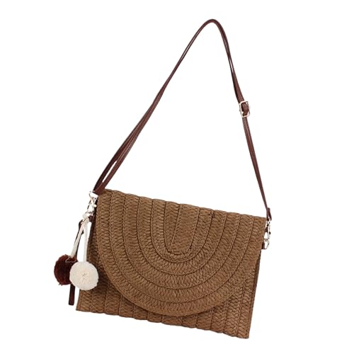 TingHaoO All-Matching-Umhängetasche für Damen, einfache Stroh-Strandtasche, modische Umhängetasche, täglich, handgefertigt, Handtasche, Damen, Crossbody, Stroh, Strand, Mode, Schultertasche von TingHaoO