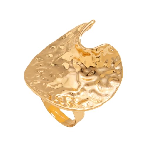 TingHaoO Auffällige unregelmäßige gehämmerte Textur, verstellbare offene Ringe, Statement-Accessoire, Legierung, stapelbarer Schmuck für Frauen, übertriebenes, unregelmäßiges Metall, Einheitsgröße von TingHaoO