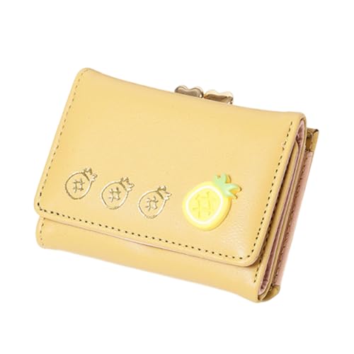 TingHaoO Cartoon Kleine Leder Geldbörse für Frauen und Mädchen Faltbare Geldbörsen Geldbörse mit mehreren Kartenfächern und Bargeldfach, gelb von TingHaoO
