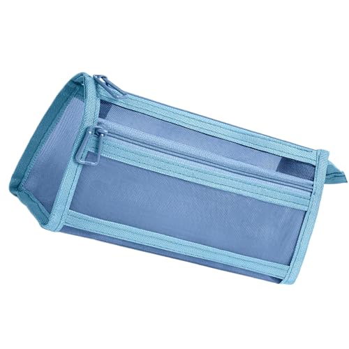 TingHaoO Doppelschichtiges Netz-Federmäppchen, Stiftetasche, großes Fassungsvermögen, Stifteetui, transparent, Schreibtisch-Organizer, blau von TingHaoO