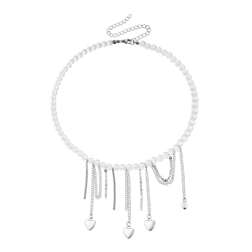 TingHaoO Everyday Elegances Kristallperlen-Halskette, zierliche Herz-Charm-Quasten, Details zum Verschenken oder individuellen Gebrauch, klare Perlen-Herz-Anhänger-Halskette von TingHaoO