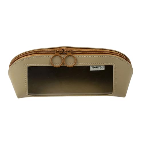 TingHaoO Federmäppchen mit großem Fassungsvermögen, wasserabweisend, Leder, große Fächer, Federmäppchen, tragbare Stift-Organizer, Tasche, Leder-Aufbewahrungstasche, khaki von TingHaoO