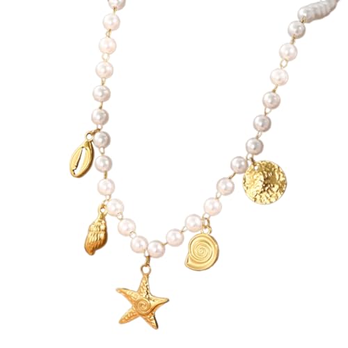 TingHaoO Halskette mit Seestern-Anhänger, verstellbare Länge, mit schimmerndem Seestern-Anhänger und Perlenverzierungen für Modeliebhaber, Marine-inspirierte Anhänger-Halskette, Einheitsgröße, Wie von TingHaoO