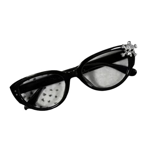 TingHaoO Moderne Unisex-Brille, Kostüm, Katzenauge, Strasssteine, Totenkopf-Details, praktischer Rahmen für den Innen- und Außenbereich, Brillenrahmen, Schwarz, Schwarz von TingHaoO