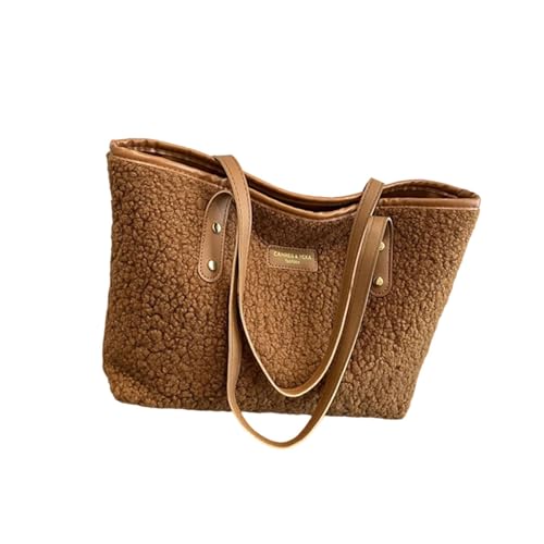 TingHaoO Praktische Plüsch-Schultertasche zum Tragen von wichtigen Gegenständen in einer einfarbigen Unterarmtasche, Handtasche für modische Stadt, Damen, Mehrzweck-Handtasche, braun, One Size von TingHaoO