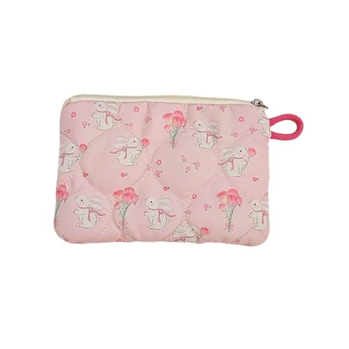 TingHaoO Reise-Make-up-Tasche, gesteppt, Kosmetiktasche, Cartoon-Hautpflege-Organizer, kleine Reißverschlüsse, schöne Kulturbeutel, Kosmetik, Kosmetik, Münzgeldbörse, Blumenstrauß mit Kaninchen, Mass von TingHaoO