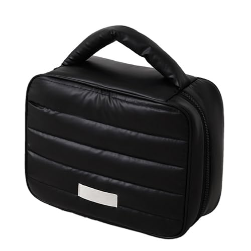 TingHaoO Stilvolle Reise-Make-up-Tasche für Frauen und Mädchen, gepolsterte Kosmetiktasche, geräumig und organisiert mit komfortablem Griff, schwarz von TingHaoO