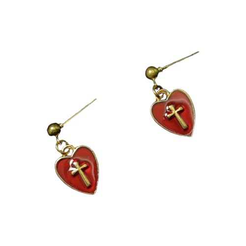 TingHaoO Stilvolles Herz- und Kreuz-Anhänger-Set mit Halskette und Ohrringen für Partyzubehör und personalisierte Stile, Legierungs-Halskette, Einheitsgröße, Wie beschrieben, Wie beschrieben von TingHaoO