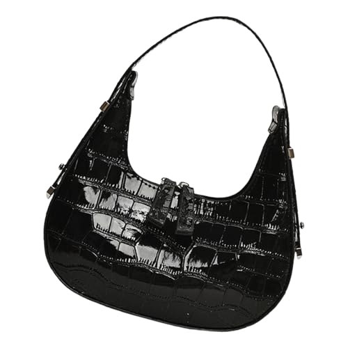 TingHaoO Trendige Abendtasche Party Schultertasche PU Leder Handtasche Glänzende Oberfläche Unterarmtasche für verschiedene Anlässe Steinstruktur, Schwarz , One Size von TingHaoO