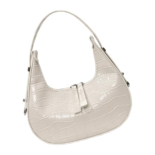 TingHaoO Trendige Abendtasche Party Schultertasche PU Leder Handtasche Glänzende Oberfläche Unterarmtasche für verschiedene Anlässe Steinstruktur, weiß, One Size von TingHaoO
