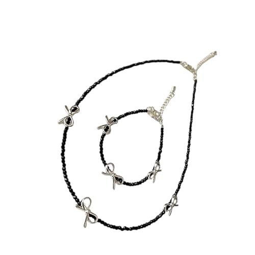TingHaoO Verstellbare schwarze Kristalle, Schleife, Halskette, elastische Kordel, Schmuck, passend für Handgelenke mit einem Umfang von 14 bis 20 cm, besondere Geschenke, trendiger, elastischer von TingHaoO