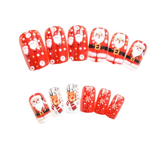 TingHaoO Weihnachts-Kunstnägel zum Aufdrücken, Schneeflocke, schöne Elche, volle Abdeckung, zum Aufkleben auf Nägel, Weihnachtsmann, künstliche Nägel für Frauen von TingHaoO