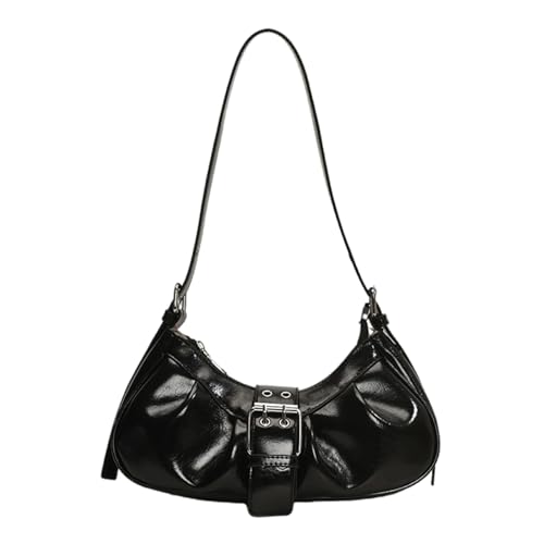 Trendige PU-Leder-Handtasche mit Schnallen-Designs, Schultertasche zur Verschönerung Ihrer Outfits für Verabredungen und Einkaufsbummeln, Retro-Clutch-Handtasche, Schwarz , One Size von TingHaoO