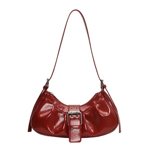 Trendige PU-Leder-Handtasche mit Schnallen-Designs, Schultertasche zur Verschönerung Ihrer Outfits für Verabredungen und Einkaufsbummeln, Retro-Clutch-Handtasche, rot, One Size von TingHaoO