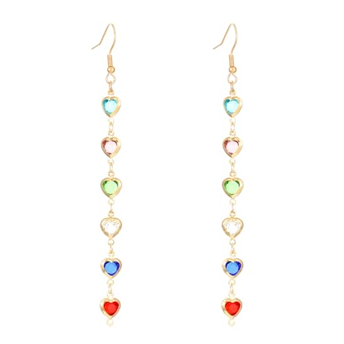 Trendige lange Ohrringe mit bunten geometrischen Formen und künstlichen Edelsteinen, baumelnde Ohrhaken für einen herausragenden Look im Alltag von TingHaoO