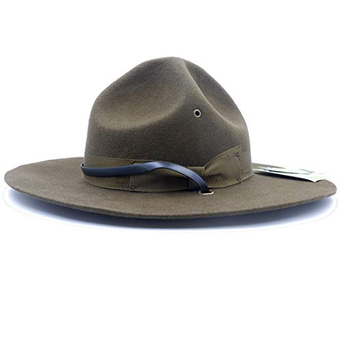 TingTingo Militär Kampagne Hut Drill Sergeant Instructor Mountie Ranger Hat 100% Wolle Oliv, Oliv/Blatt für mich (Leaf It to Me), 55 EU von TingTingo