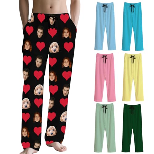 Personalisiert schlafhose Personalisierte Loungewear mit Text & Foto, Selbst gestalten schlafanzughose lang-Set für Herren & Damen, Eigenes Design hinzufügen, Lustige pyjamas mit Gesichtsfoto von Tingwei