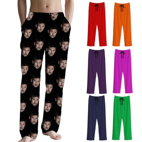 Personalisiert schlafhose Personalisierte Loungewear mit Text & Foto, Selbst gestalten schlafanzughose lang-Set für Herren & Damen, Eigenes Design hinzufügen, Lustige pyjamas mit Gesichtsfoto von Tingwei