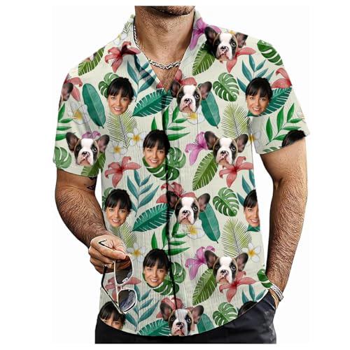 Tingwei Hawaii Hemd Männer Personalisierter mit Gesicht und Name Funky Hawaiihemd Personalisierte Kurzarm Vordertasche Urlaub selbst gestalten Sommer Bananenblatt Bedruckter Strand Beilaufig von Tingwei