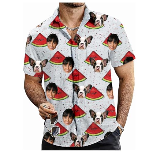 Tingwei Hawaii Hemd Männer Personalisierter mit Gesicht und Name Funky Hawaiihemd Personalisierte Kurzarm Vordertasche Urlaub selbst gestalten Sommer Wassermelone Bedruckter Strand Beilaufig von Tingwei