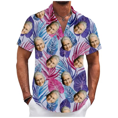 Tingwei Hawaiihemd Personalisierte Hawaii Hemd Männer Personalisierter selbst gestalten Gesicht und Name Funky Kurzarm Urlaub Sommer Palmblatt Blume Bedruckter Strand Beilaufig Hawaii Hemdt lustig von Tingwei