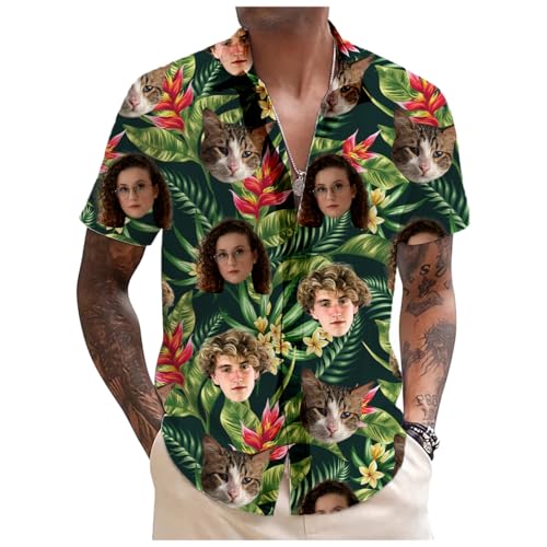 Tingwei Hawaiihemd Personalisierte Hawaii Hemd Männer Personalisierter selbst gestalten Gesicht und Name Funky Kurzarm Vordertasche Urlaub Sommer Frangipani Strand Beilaufig Hawaii Hemdt von Tingwei