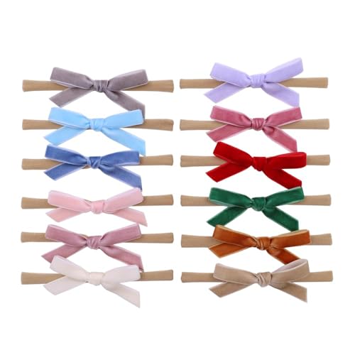 Tingyanyan 12 Stück Samt Schleife Stirnband für Neugeborene Baby Kleinkind Mädchen Weiche Nylon Haarbänder Elastische Haarbänder von Tingyanyan