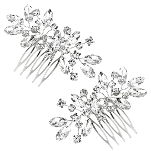 Tingyanyan Braut-Haarkamm, Strass, silberfarbene Blume, Braut-Kopfschmuck, Haarkamm, Damen-Accessoires, Braut-Haar-Accessoires, 2 Stück von Tingyanyan
