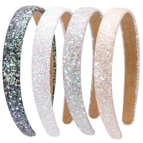 Tingyanyan Glitzerndes Haarband, 4 Stück, glitzerndes Haarband aus Kunststoff für Mädchen und Frauen (Schwarz + Weiß + Grau + Beige) von Tingyanyan
