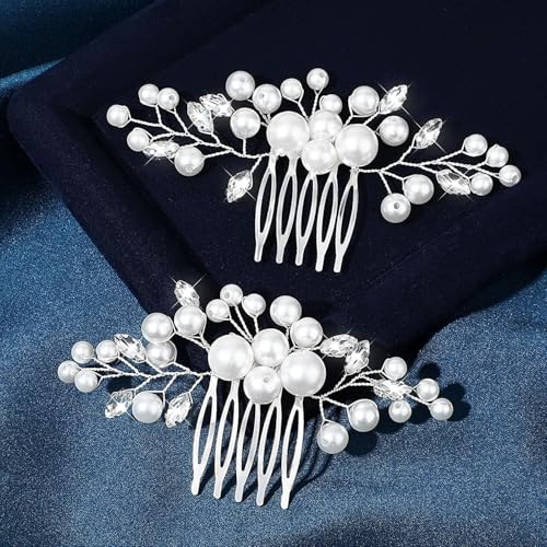 Tingyanyan Hochzeits-Brautperlenhaar-Seitenkamm Strass-Haarspangen Kopfschmuck Perle Blume Haar Seitenkamm Silber Braut Seitenkamm Kristall Haarschmuck von Tingyanyan